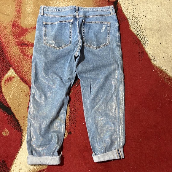 VINTAGE TOPSHOP SILVER PAINTED JEANS 30-36 - Picture 8 of 13